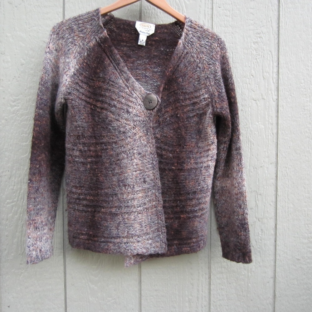 Talbots Cardigan Open Front Womens M Wool Mohair Blend Ombré Knit Italy Made